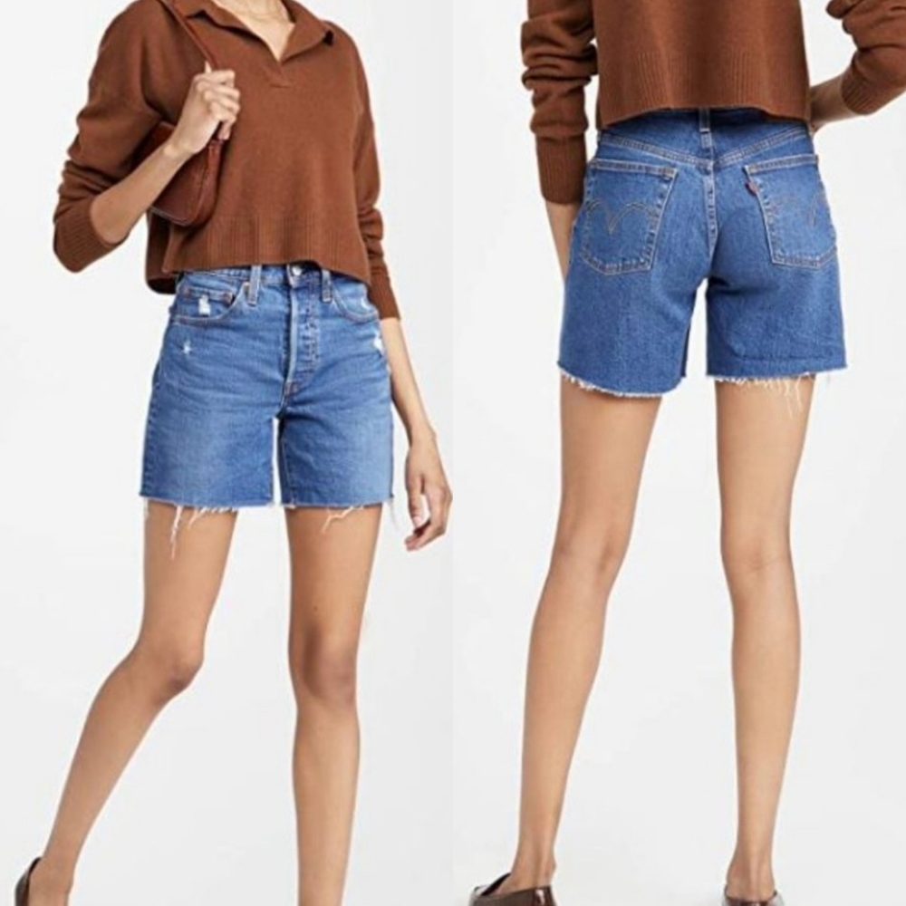 Levi's Premium 501 mid thigh denim jean shorts button fly